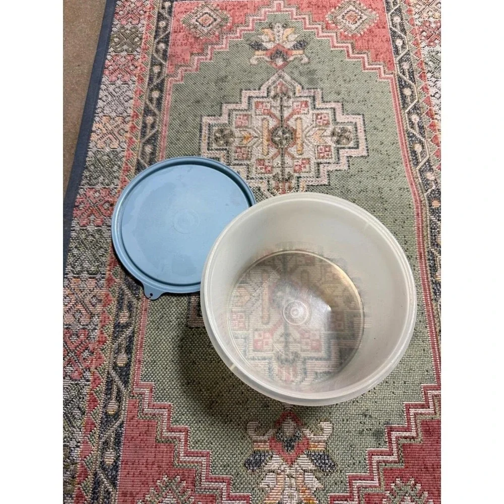 Vintage Tupperware Servalier Canister 807 Blue Lid Translucent Round Storage